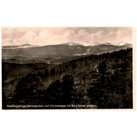 Riesengebirge. Schneegruben und Schneekoppe von Burg Kynast gesehen.