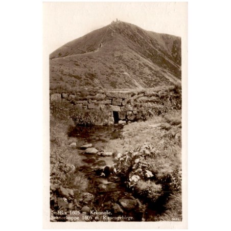 Sněžka 1605 m. Krkonoše. Schneekoppe 1605 m. Riesengebirge. 1101 / Rewers: Diese Karte ist in den Koppenbauden gekauft Heinrich
