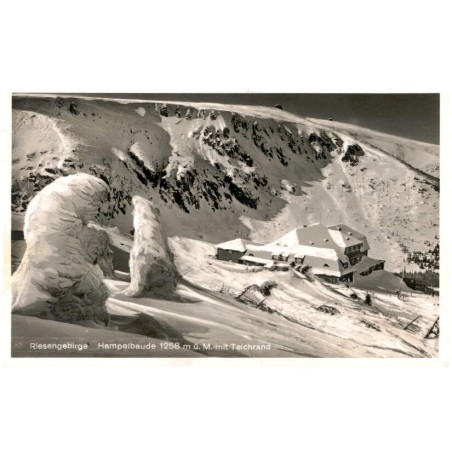 Riesengebirge Hampelbaude 1258 m ü. M. mit Teichrand