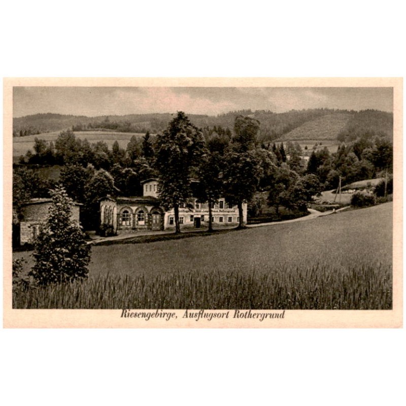 Riesengebirge, Ausflugsort Rothergrund / Rewers: Ausflugsort Rothergrund b. Seidorf i. R. Fernspr.: Arnsdorf i. Rsgb. Nr. 42