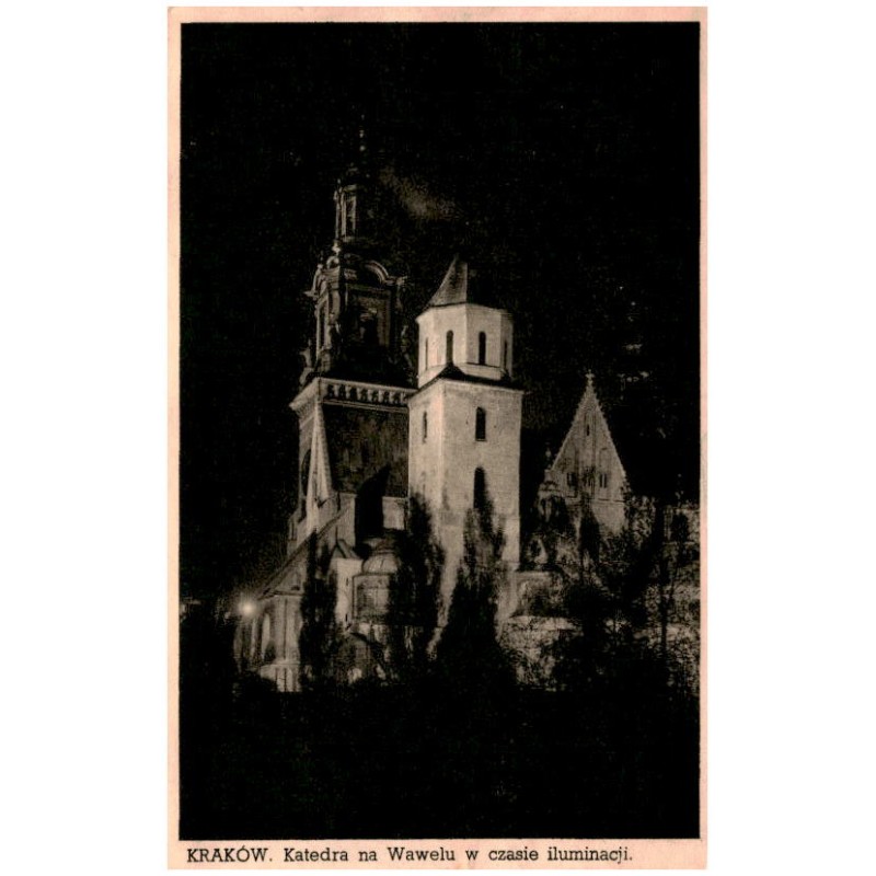 Kraków. Katedra na Wawelu w czasie iluminacji.
