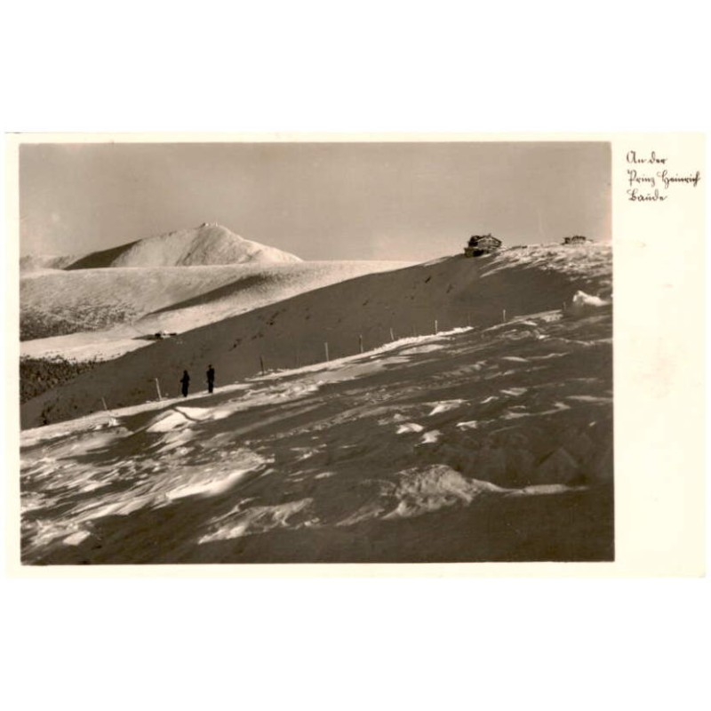 An der Prinz Heinrich Baude / Rewers: Riesengebirge. Prinz-Heinrich-Baude und Hampelbaude mit der Schneekoppe
