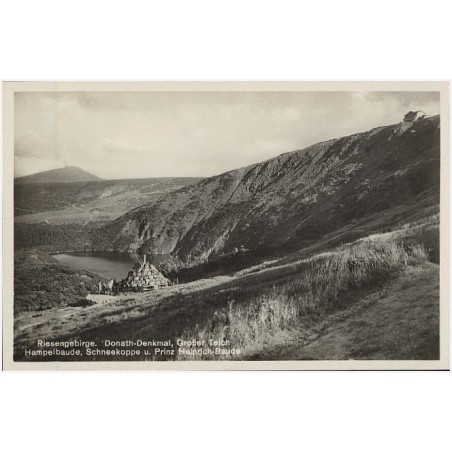 Riesengebirge. Donath-Denkmal, Großer Teich. Hampelbaude, Schneekoppe u. Prinz Heinrich-Baude