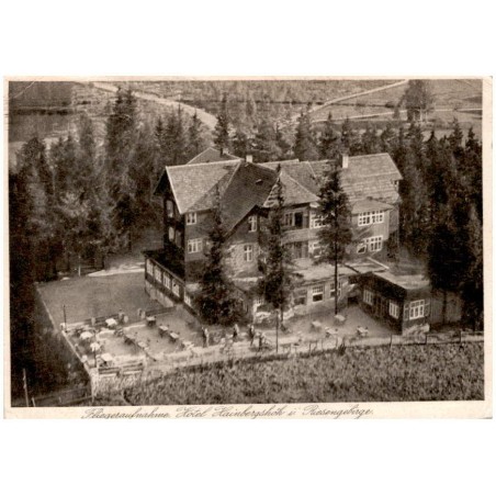 Fliegeraufnahme. Hotel Hainbergshöh i. Riesengebirge. / Rewers: Hotel Hainsbergshöh. Bes. Walter Großmann - Post Seidorf [...]