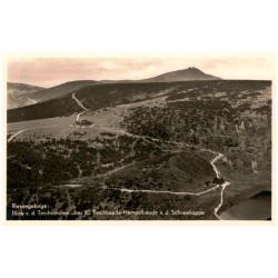 Riesengebirge: Blick v. d. Teichrändern über Kl. Teichbaude-Hampelbaude n. d. Schneekoppe