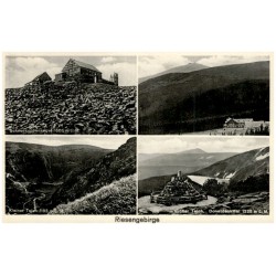 Riesengebirge. Schneekoppenkegel 1605 m ü. M. Kleiner Teich 1183 m ü. M. Großer Teich. Donatdenkmal 1225 m ü. M.