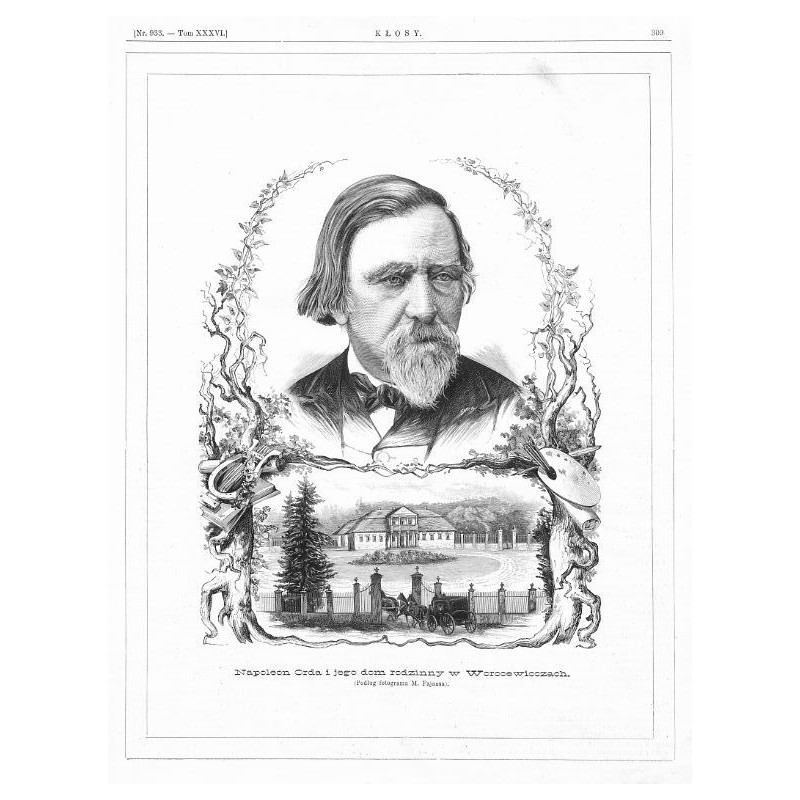 "Napoleon Orda i jego dom rodzinny w Worocewiczach. (Podług fotogramu M. Fajansa)."