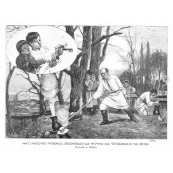 "Artylerzyści wiejscy. Strzelanie na wiwat na Wielkanoc na Rusi. Rysunek J. Fałata. (6764)"