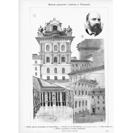 "Muzeum przemysłu i rolnictwa w Warszawie. 1. Widok gmachu muzealnego od strony Pragi. - 2. Portret hr. L. Krasińskiego (prezesa