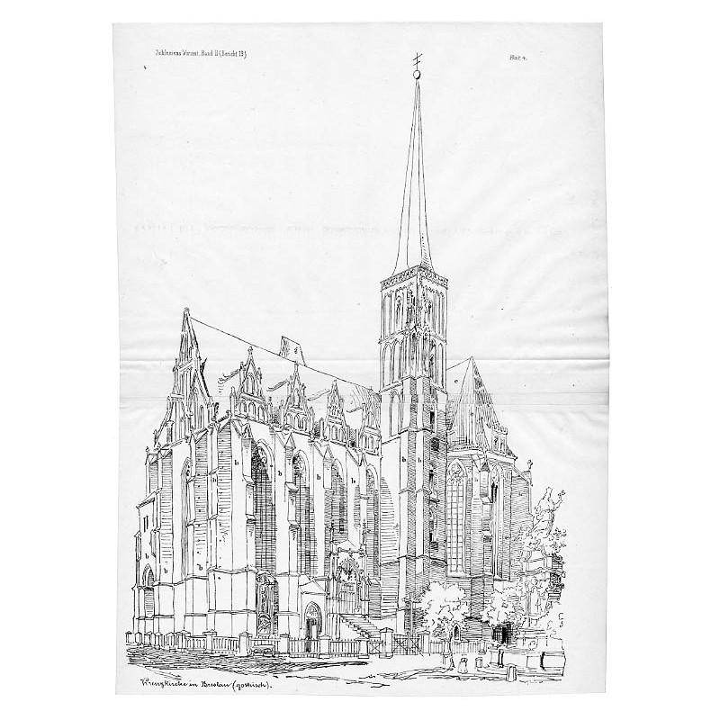 Kościół św. Krzyża / [1] "Blatt 2. Kreuzkirche in Breslau. Oberer Grundriss. Gothisch" [2] "Blatt 3. Langenschnitt der Kreuzkir