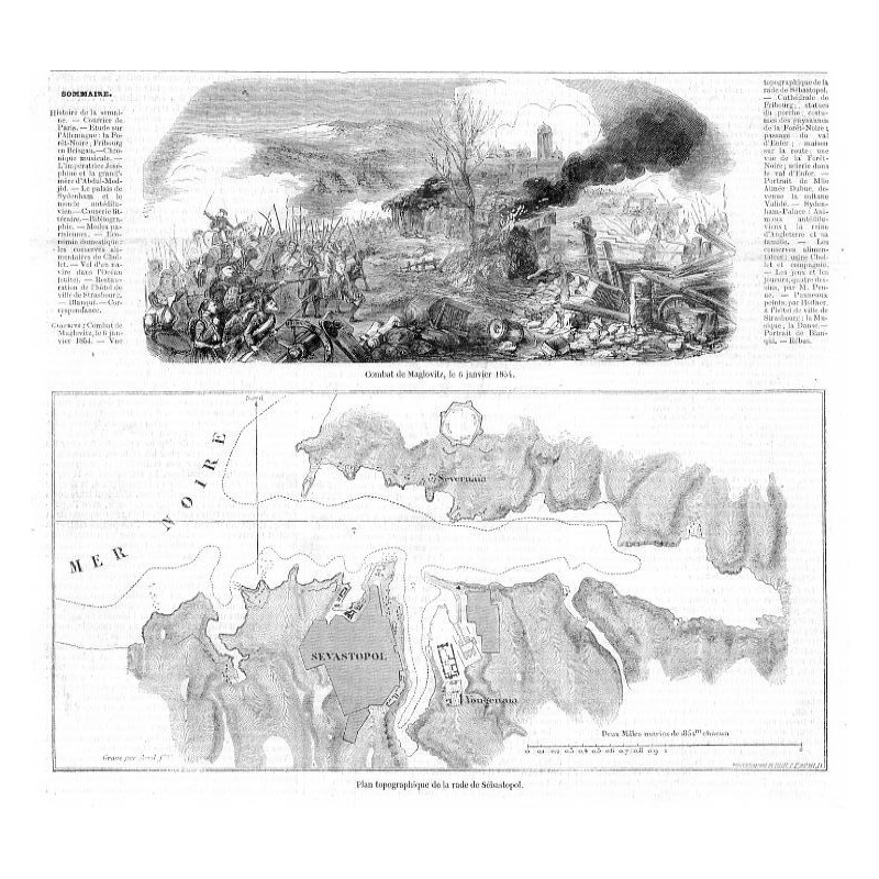 [1] "Coombat de Maglovitz, le 6 janvier 1854." [2] "Plan topographique de la rade de Sébastopol."