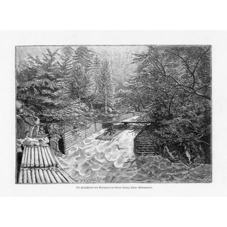 "Die Holzschleuse von Brusztura im oberen Taracz-Thale (Máramaros)."