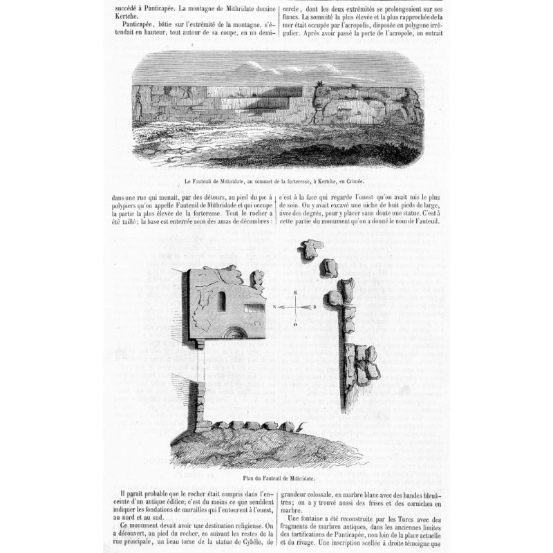 [1] "Le Fauteuil de Mithridate, au sommet de la forteresse, á Kertche en Crimée." [2] "Plan du Fauteuil de Mithridate."