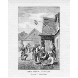 Stare domostwa w Chocimiu. Rysunek W. Brochockiego / "STARE DOMOSTWA W CHOCIMIU. Rysunek W. Brochockiego."
