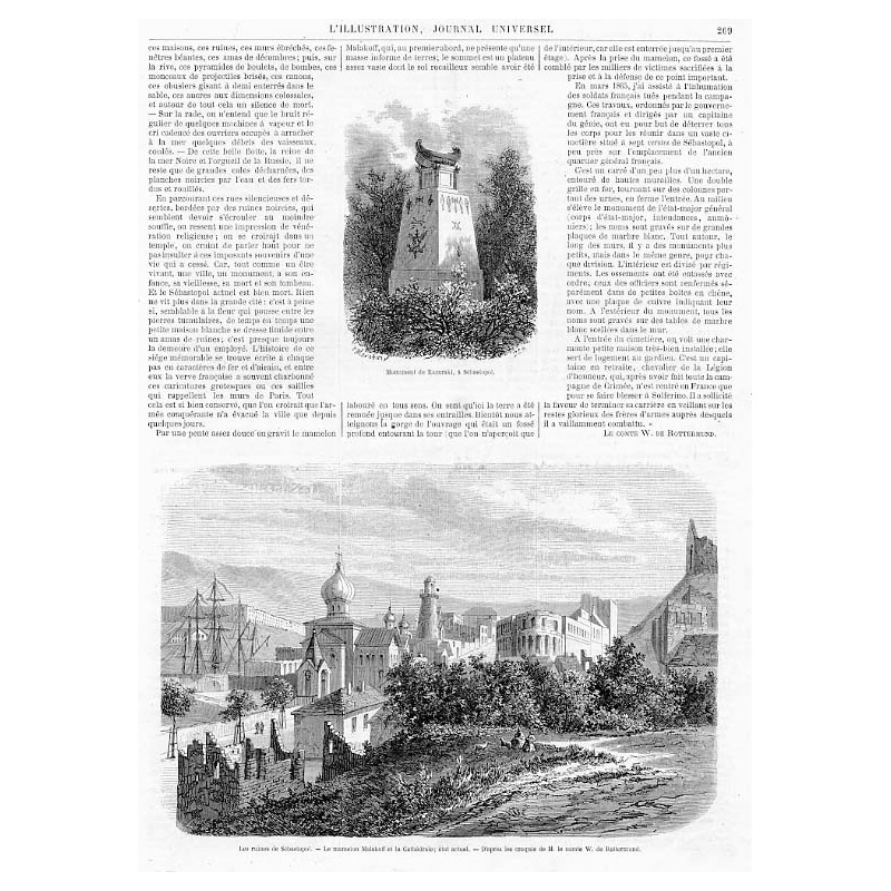 [1] "Monument de Kazaraki, a Sébastopol." [2] "Les ruines de Sébastopol. - Le mamelon Malakoff et la Cathédrale état actuel. -