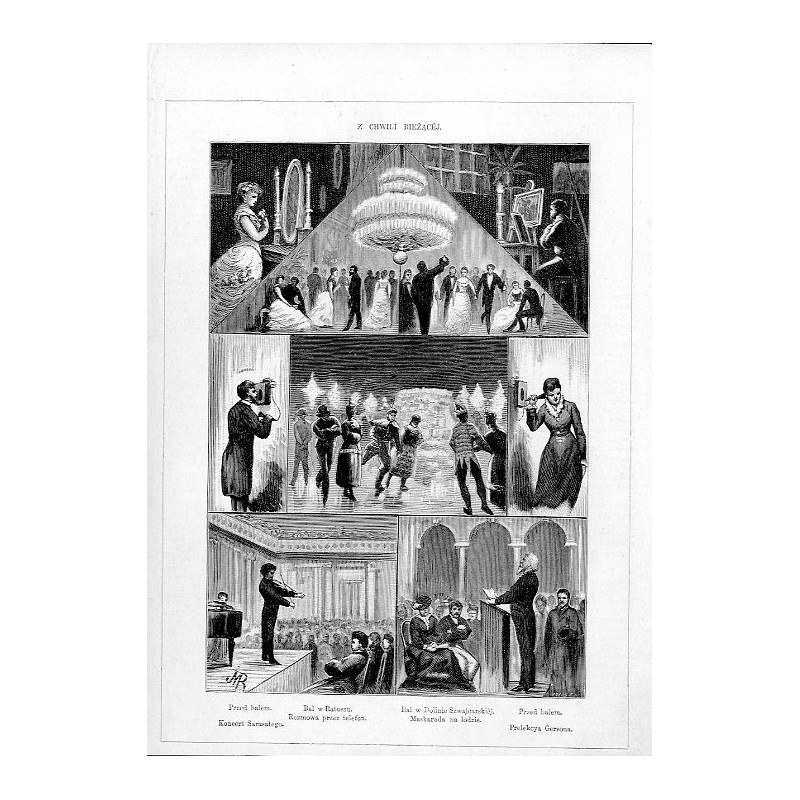 "Przed balem. Bal w Ratuszu. Bal w Dolinie Szwajcarskiéj. Przed balem. Rozmowa przez telefon. Maskarada na lodzie. Koncert Saras