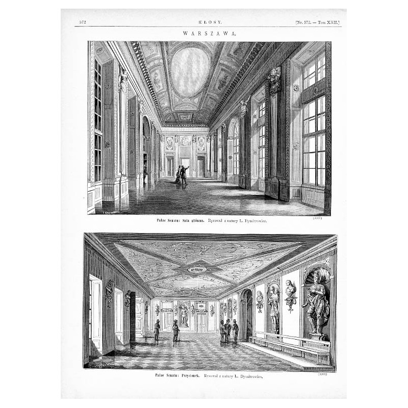 Sąd Najwyższy / "WARSZAWA." [1] "Pałac Senatu: Sala główna. Rysował z natury L. Dymitrowicz. (3307)" [2] "Pałac Senatu: Przysio