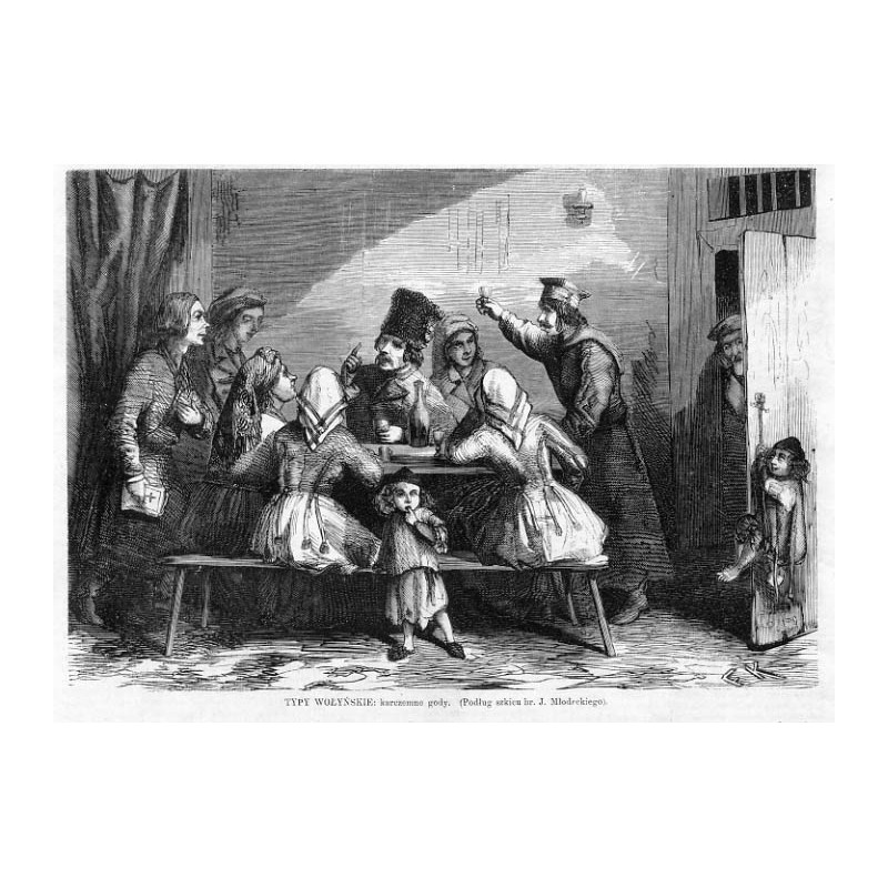 Typy wołyńskie [1] Karczemne gody [2] Obrzędy weselne [3] Obrzędy weselne, wszystkie wg szkiców hr. J. Młodeckiego /  [1] "TYP