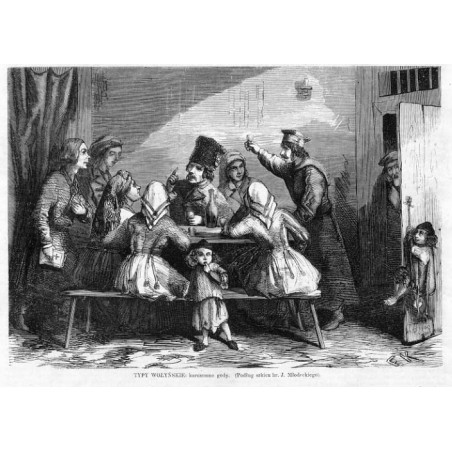 Typy wołyńskie [1] Karczemne gody [2] Obrzędy weselne [3] Obrzędy weselne, wszystkie wg szkiców hr. J. Młodeckiego /  [1] "TYP