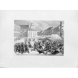 Rycina bez tytułu ze sceną masakry na pl. Zamkowym w Warszawie w dniu 8.04.1861