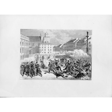 Rycina bez tytułu ze sceną masakry na pl. Zamkowym w Warszawie w dniu 8.04.1861