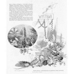 "[1] WYSTAWA OGRODNICZA Wejście główne i wyszczególniające się przedmioty sztuki ogrodniczéj. [2] Lewa strona pawilonu wystawy.