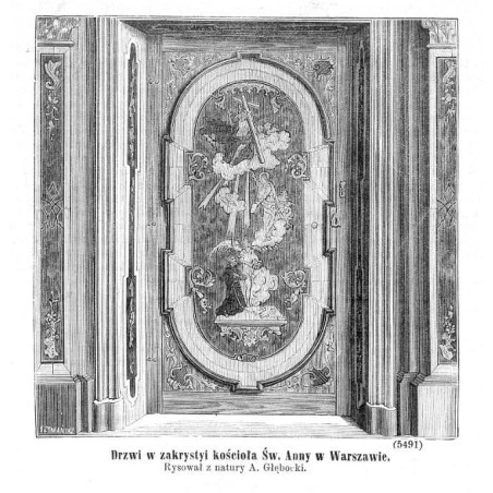 "Drzwi w zakrystyi kościoła Św. Anny w Warszawie. Rysował z natury A. Głębocki. (5491)"