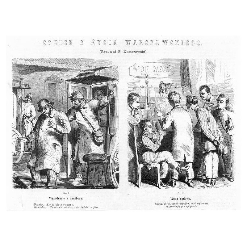 [1] "Nr. 1. Wysadzanie z omnibusa [...]" [2] "Nr. 2. Woda sodowa [...]"