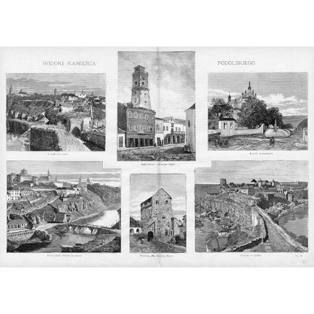 Widoki Kamieńca Podolskiego / "WIDOKI KAMIEŃCA PODOLSKIEGO. [1] Z zamku do miasta. [2] Stary Ratusz w głównym rynku. [3] Kościół
