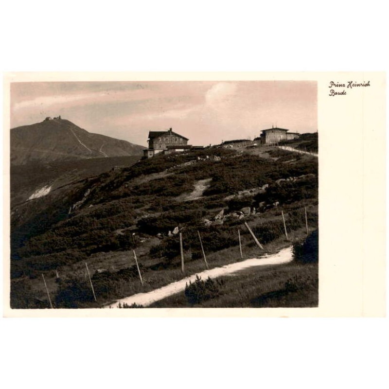 Prinz Heinrich Baude / Rewers: Riesengebirge. Prinz Heinrich-Baude (1410 m) mit Blick auf die Schneekoppe.