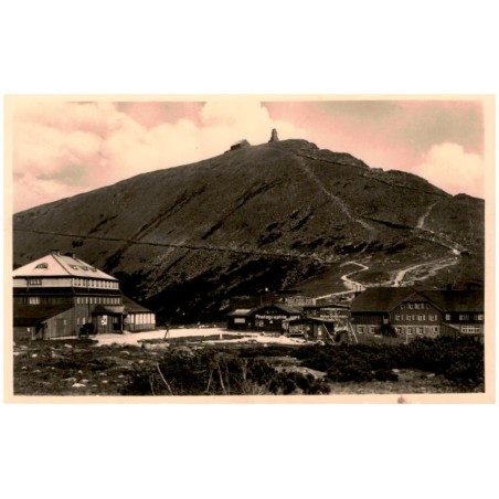 Schneekoppe, Schlesierhaus u. Riesenbaude Rsgb.