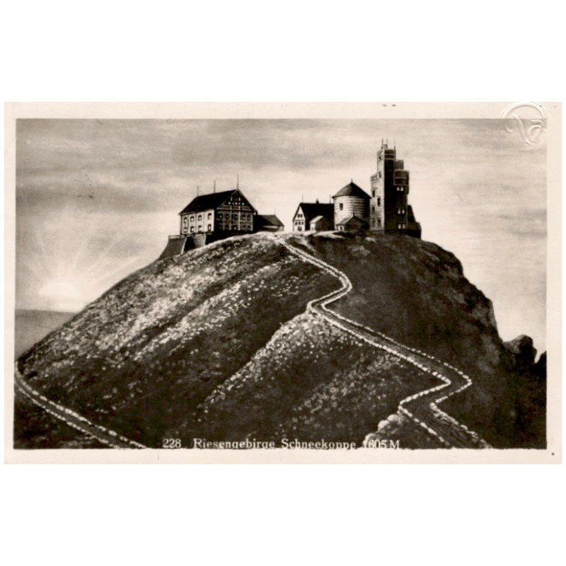 228. Riesengebirge. Schneekoppe 1605 M. / Rewers: Nur auf der Koppe hohen Warte [...]