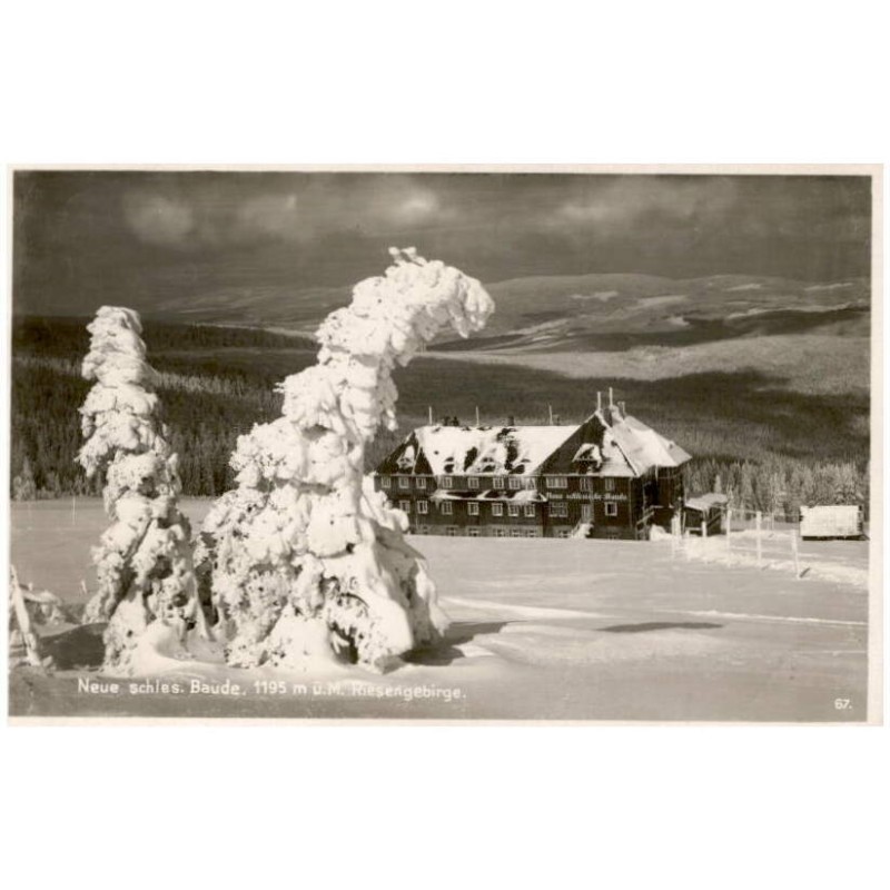 Neue schles. Baude, 1195 m ü. M. Riesengebirge. 67. / Rewers: Neue Schles. Baude, Riesengebirge, 1195 m ü. M. Neue Schles. Baude