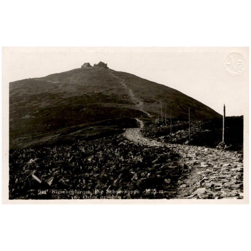 944 Riesengebirge. Die Schneekoppe 1605 m. von Osten gesehen / Rewers: Nur auf der Koppe hohen Warte [...]