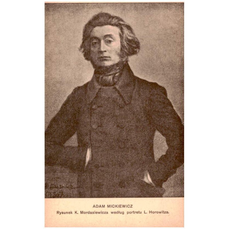 Adam Mickiewicz. Rysunek K. Mordasiewicza według portretu L. Horowitza.