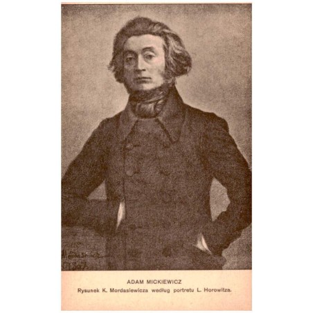 Adam Mickiewicz. Rysunek K. Mordasiewicza według portretu L. Horowitza.