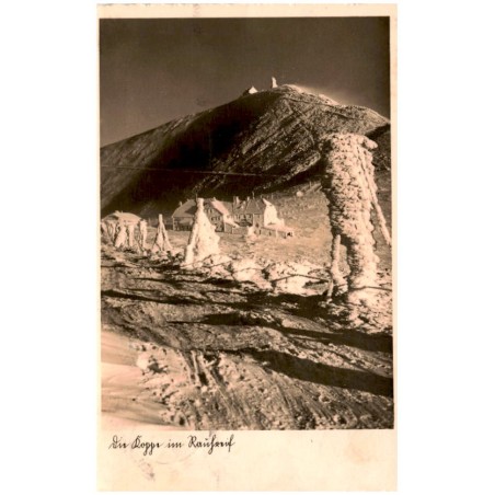 Die Koppe im Rauhreif / Rewers: Riesengebirge Das Koppenmassiv 1605 m mit der Riesenbaude