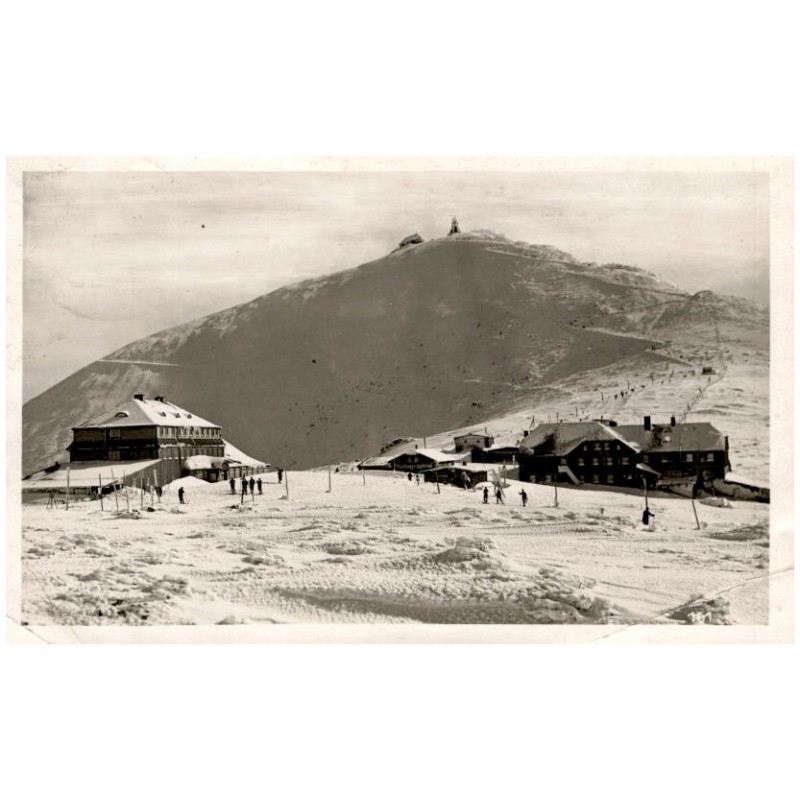 101 / Rewers: Riesengebirge: Schneekoppe 1605 m ü. d. M. mit Schlesierhaus u. Riesenbaude.
