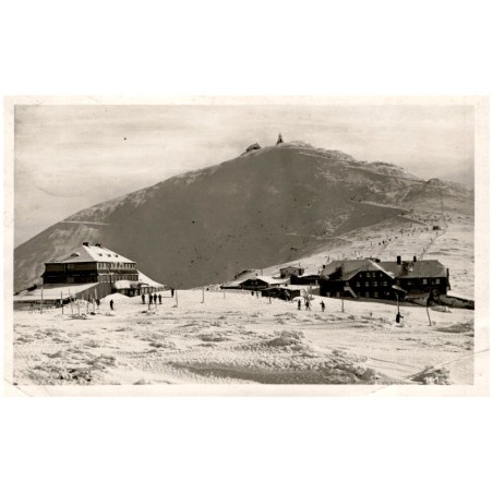 101 / Rewers: Riesengebirge: Schneekoppe 1605 m ü. d. M. mit Schlesierhaus u. Riesenbaude.