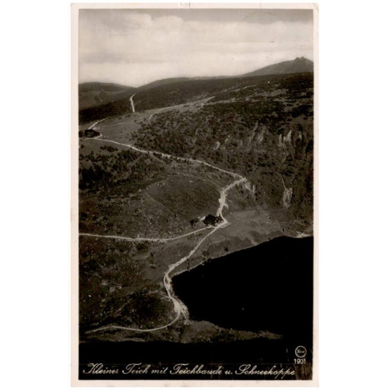 Kleiner Teich mit Teichbaude u. Schneekoppe Silesia 1901 / Rewers: Riesengebirge. Kleiner Teich mit Teichbaude, Hampelbaude u. S
