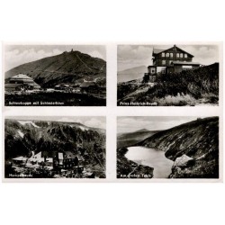 Schneekoppe mit Schlesierhaus. Prinz-Heinrich-Baude. Hampelbaude. Am großen Teich / Rewers: Riesengebirge