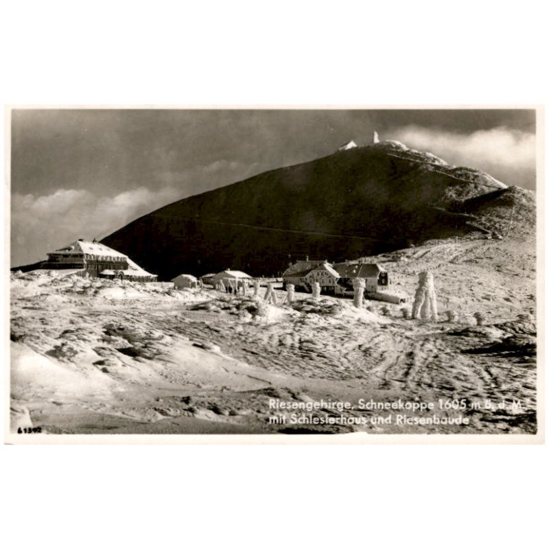 Riesengebirge, Schneekoppe 1605 m ü. d. M. mit Schlesierhaus und Riesenbaude 61392