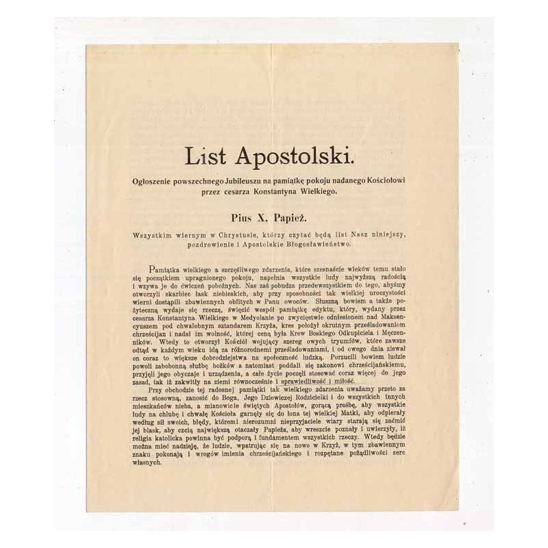 List apostolski papieża Piusa X z 8.03.1913 z podpisem watykańskiego sekretarza stanu kardynała Merry del Val przesłany wiernym