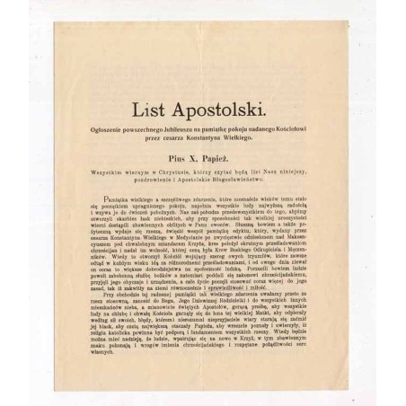 List apostolski papieża Piusa X z 8.03.1913 z podpisem watykańskiego sekretarza stanu kardynała Merry del Val przesłany wiernym