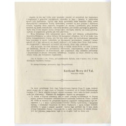 List apostolski papieża Piusa X z 8.03.1913 z podpisem watykańskiego sekretarza stanu kardynała Merry del Val przesłany wiernym