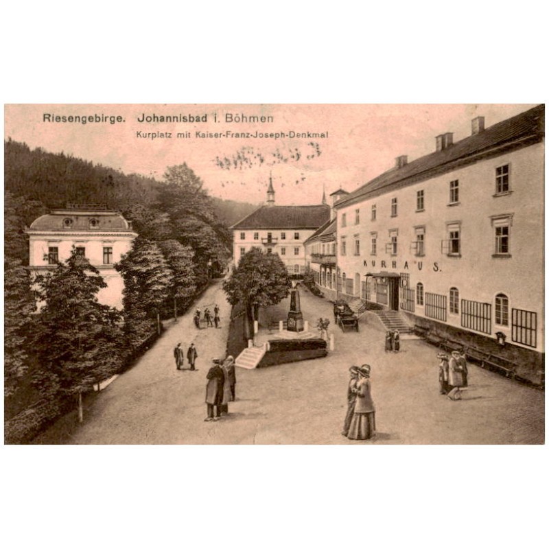 Riesengebirge. Johannisbad i. Böhmen. Kurhaus mit Kaiser-Franz-Joseph-Denkmal