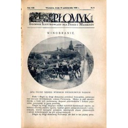 Płomyk. Tygodnik ilustrowany dla dzieci i młodzieży. R. 13 (1928). Nr 6 (10 października 1928) / winobranie / kolarstwo