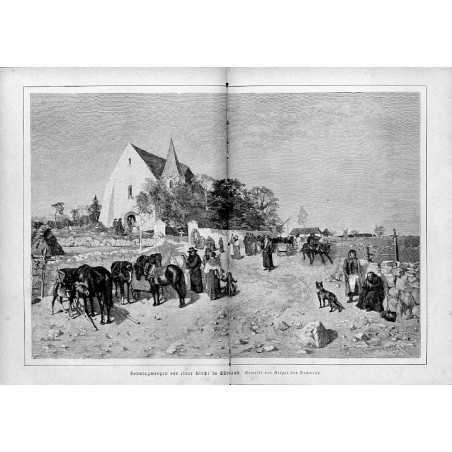 "Sonntagmorgen vor einer Kirche in Esthland. Gemälde von Gregor von Bochmann."
