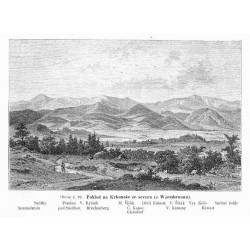 "Obraz č. 29. Pohled na Krkonoše ze severu (z Warmbrunnu). Sněžka Semmelstein Planina pod Sněžkou V. Rybník Brückenberg M. Šišák