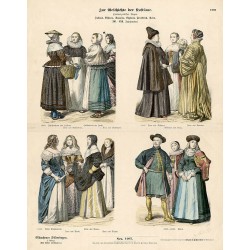 "1205. Zur Geschichte der Kostüme. Hundertzwölfter Bogen. Holland, Böhmen, Spanien, England, Frankreich, Polen. XVI.-XVII. Jahrh